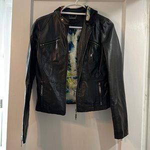 Faux Leather Jacket with detachable hood
